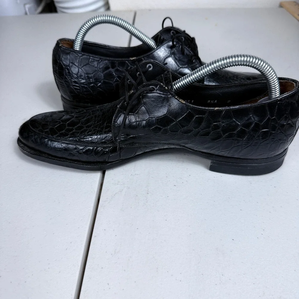 G.B.H. Field Derby Shoes Mens 8.5 Black Genuine Reptile Leather Exotic Oxfords